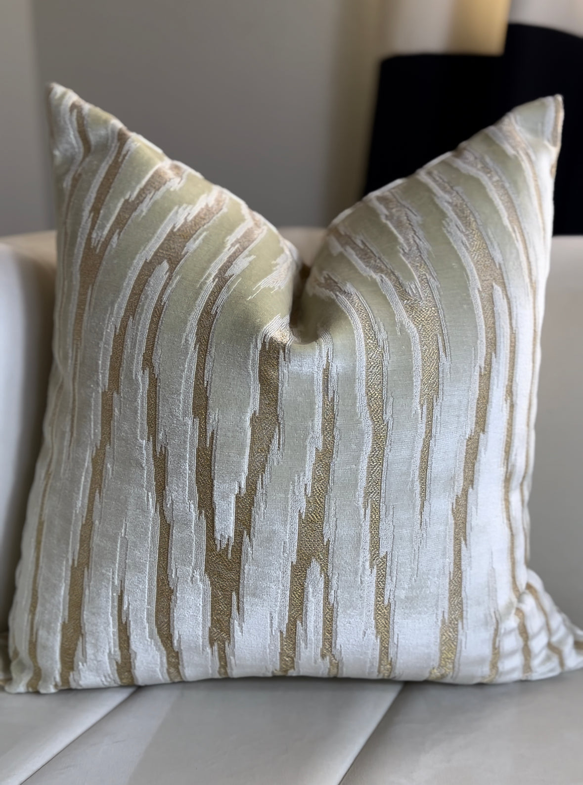 Cream and Tan Velvet Throw Pillow 20x20 (Cover Only)